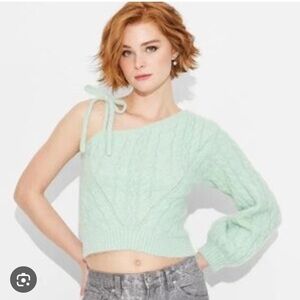 Brand New Elegant Light Green Off-Shoulder Sweater
